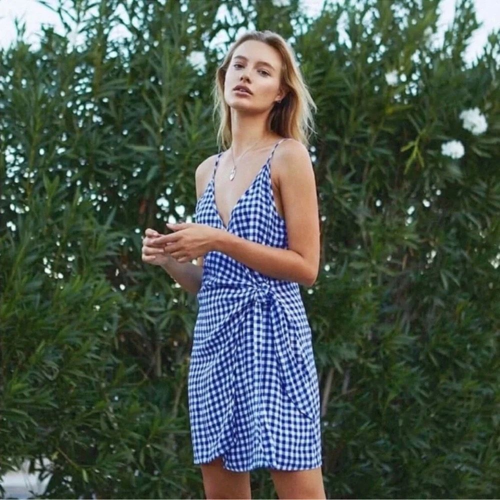 Revolve Rails Malia Blue Gingham Linen Blend Dress Size Small